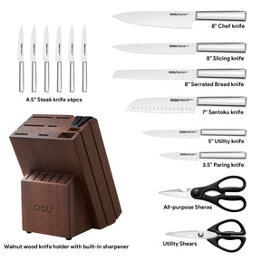 Knife Set,15 Pcs Kitchen Knife Set with Built-in Sharpener